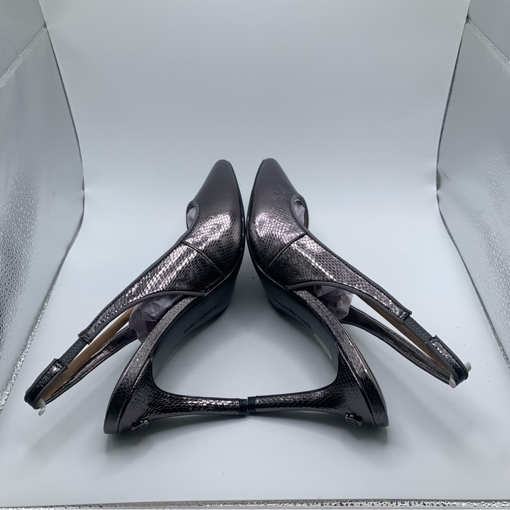 NWB Karl Lagerfeld Rosalyn Slingback Pump dark slate snake print 9.5 M EU 40.5 - Picture 9 of 10
